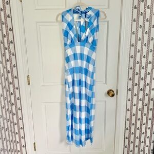 Next Blue and White Plaid Maxi Dress